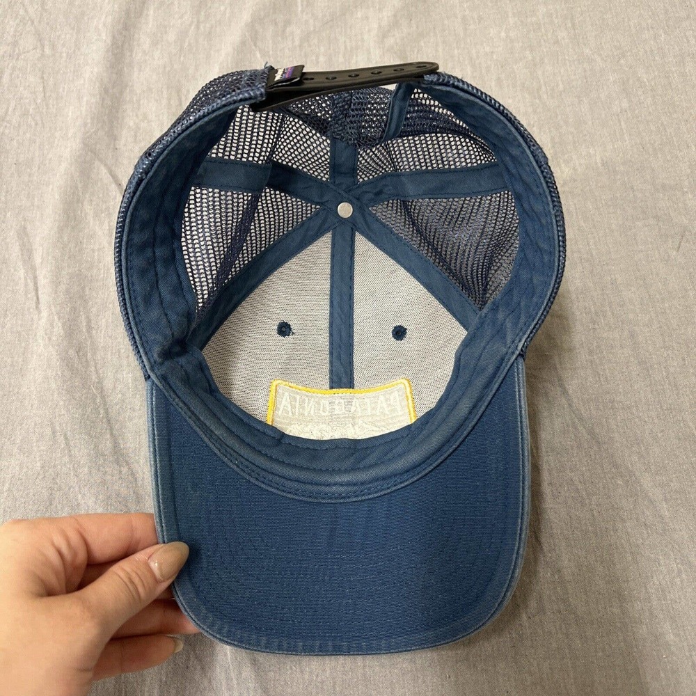 Patagonia Trucker Hat Snapback Adjustable Navy Blue Mesh Cap Box Logo FS Charity - Picture 5 of 8